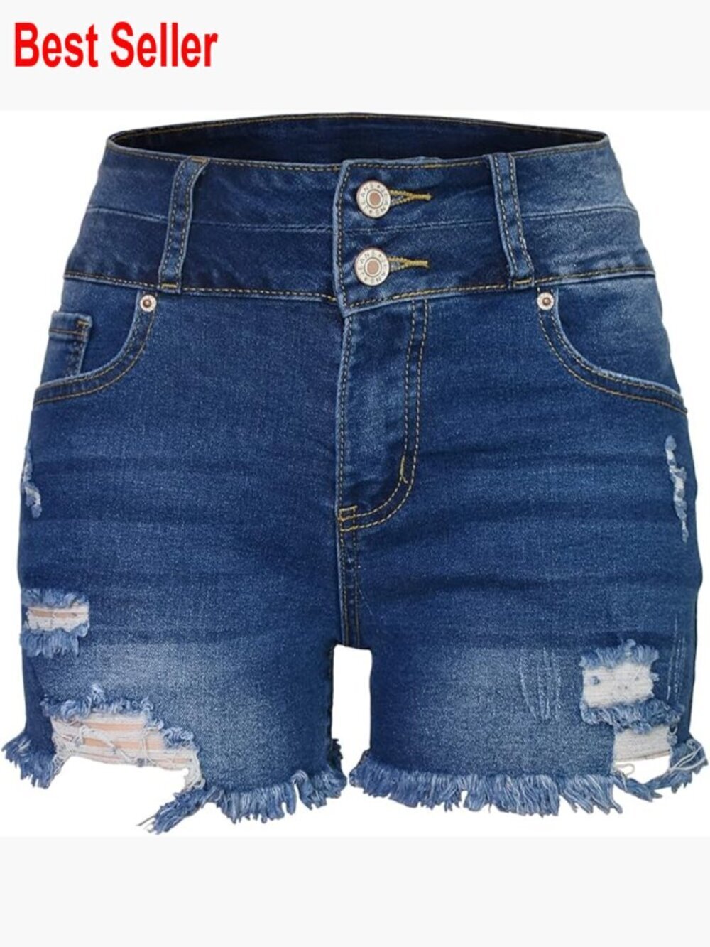 High Waisted Stretchy Denim Shorts Distressed Frayed Raw Hem Ripped